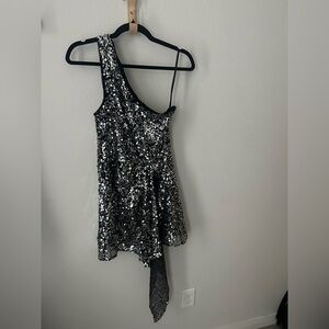 Silver Sequin One-Shoulder Dress